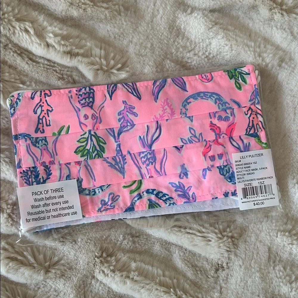 Lilly Pulitzer Pink Floral Fabric Face Mask Set of Three. NWT.